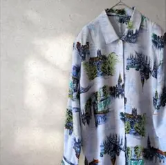 ※タグなし　レトロ長袖シャツ 　柄シャツ　総柄　Lサイズ相当