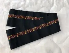 黒花柄刺繍 半幅帯