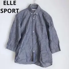 エルスポーツ　七部丈シャツ　メンズトップス　綿混　麻混　ブルー　M