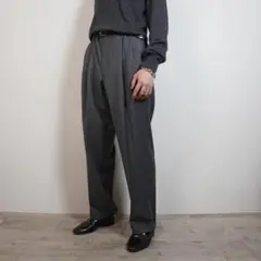 vintage ダブル２タックスラックスパンツ ストレート グレー/AZ116