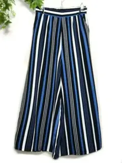 【美品】キュロット　ガウチョパンツ　ストライプ　M