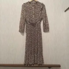 MAJESTIC LEGON 小花柄長袖ロングワンピース ブラウン レトロ