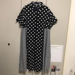 今だけ価格。黒白モノトーンドット柄チェック柄シワにならないさらっとしたワンピース