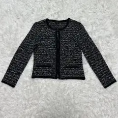 【美品】ANAYI ツイード ノーカラージャケット 黒×白 入学式 卒業式 36