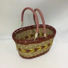 M10【昭和レトロポップ】■編みかご 買い物 ビニール紐 手提げ籠バッグ■