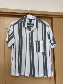 H&M 半袖シャツ ホワイト/グレー ストライプ S