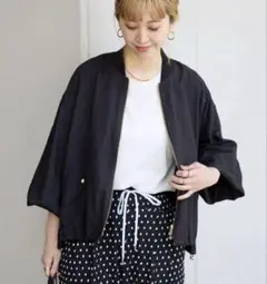 《美品》B.C STOCK リブカラーライトブルゾン　ブラック　サイズF