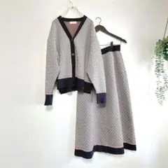 INÉD イネド　カーディガン　ロングスカート　15号　L L 総柄セットアップ