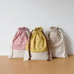 給食袋  ＊ くすみカラーのプチフラワー ＊ 選べる3colors