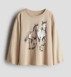 新品タグ付け★H&M 馬のイラスト 長袖Tシャツ ベージュ 100