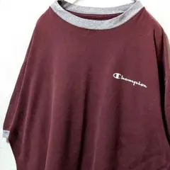チャンピオン Champion ロゴ Tシャツ えんじ色ワインレッド赤L古着