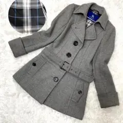 BURBERRY BLUE LABEL コート アンゴラ混 チェック M グレー