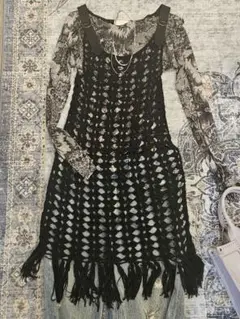 新品リリーブラウン かぎ針編みロングニットワンピ