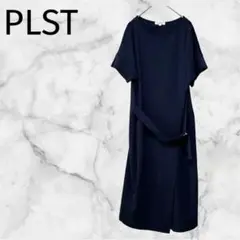 ＊PLST ＊プラステ 【M】ネイビー半袖ワンピース 巻スカート 前ベルト 通勤