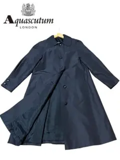 イギリス製 Aquascutum ロングコート 光沢 ピュアシルク ブラック L