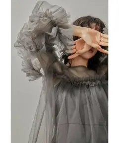 ANDRESD decorative tulle tops チャコール