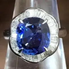 非加熱 サファイア ダイヤモンド リング スリランカ濃厚 3.758ct