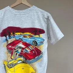 90s USA製 ライトグレー プリントTシャツ 車 Mサイズ vintage