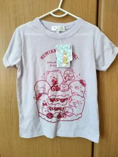 すみっコぐらしラメグリッタープリント　ラベンダー色半袖Tシャツ 130size