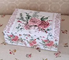 ＊デコパージュ＊薔薇雑貨**ペーパーボックスMサイズ**♪ジュリアローズ柄♪