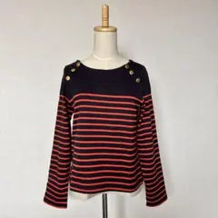 UNTITLED 長袖 ボーダーカットソー 飾りボタン付き ロングTシャツ