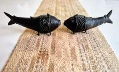 珍品！骨董品／アンティーク小物  魚形 香炉 (二体ペアセット)