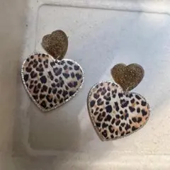ハート×ヒョウ柄 イヤリングY2K クリップタイプ