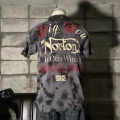 Norton タイダイ柄　半袖シャツ　ポロシャツ　ダークコア　バイカー　グランジ