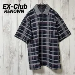 【EX-Club】RENOWN ポロシャツ　メンズ　チェック　半袖　M　日本製
