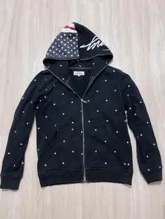 Tommy ジップアップパーカー Mサイズ ブラック 総柄 コットン素材