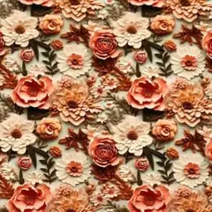 3Dプリント 生地 フラワー オレンジ系 45×140 立体的