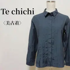 美古着♡ テチチ フライフロントタックプリーツシャツブラウス 隠しボタン 濃紺