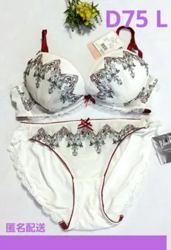 新品未使用 チュチュアンナ D75 L ブラ&ショーツセット ホワイト/レッド