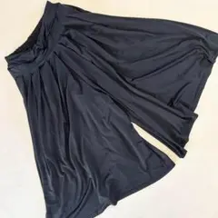 ガウチョパンツ ウエストゴム タック入り ワイドシルエット ブラック Mサイズ
