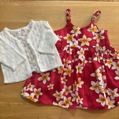 再度値下げ☀︎美品☀︎赤い花柄ドレスとカーディガンセット