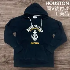 【美品】HOUSTON 両V後付けパーカー L 黒 ブラック ビンテージレプリカ