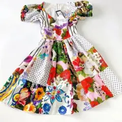 美品ドルチェu0026ガッバーナ 花柄 白 Du0026G プリーツ パッチワーク 女性ドレス