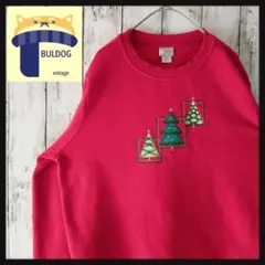 アメリカ古着 スウェット HOLIDAY M ツリーパッチ刺繍 レッド.