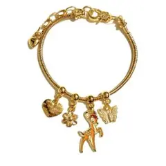 バンビ ディズニー キャラクター ゴールド ブレスレット アクセサリー 蝶 花