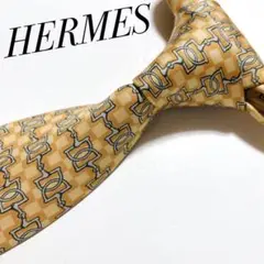 美品 エルメス HERMES ネクタイ ハイブランド 総柄 イエロー ビジネス