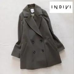 インディヴィ ダブルブレスト チェスターコート グリーン サイズ36 美品