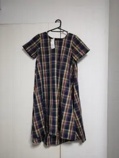 【新品未使用】チェック柄 半袖 Aラインワンピース