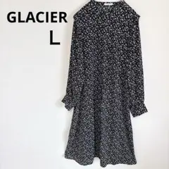 グラシア　ロングワンピース　Ｌ　黒　花柄　ゆったり　カーディガン　ブラック