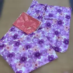 未使用　キッズ　紫色花柄浴衣セット
