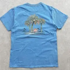Blue【M】アメリカ古着 グッドプリント フェード サイズ◯ USA 夏色