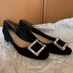 イーボル　ストーン　バックル　スクエアトゥ　パンプス　キラキラ