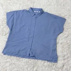 【c5223】UNIQLO レーヨンブラウス　ブルー　半袖