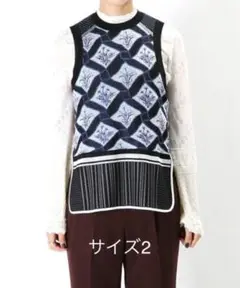 マメ ベスト Floral checquered knitted vest