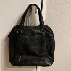 黒 レザー ハンドバッグ パターン入り　本革