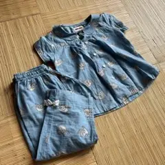 インド　コットン　パジャマ上下　白鳥　未使用　4-6才　リメイク